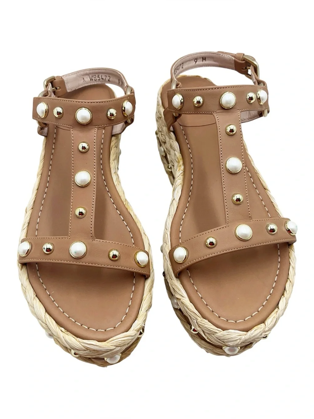 {Stuart Weitzman} Beraffia Pearl Studded Platform Sandals